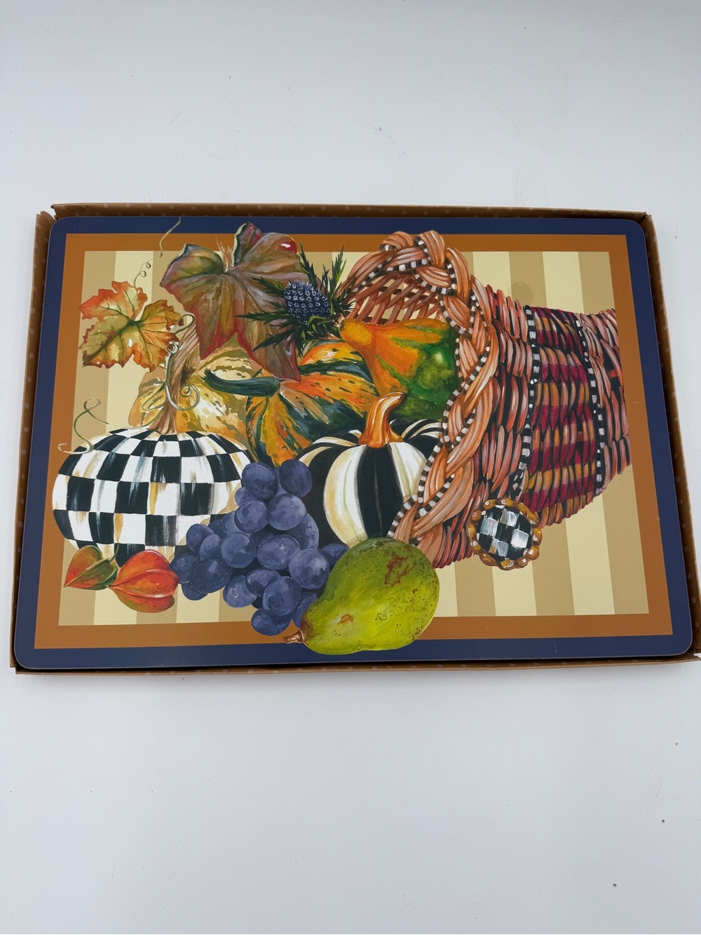 Set of 4 Mackenzie Childs Cornucopia Cork Back Placemats Fall Harvest